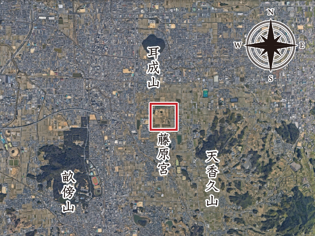 藤原宮と大和三山のGoogle Earthの画像